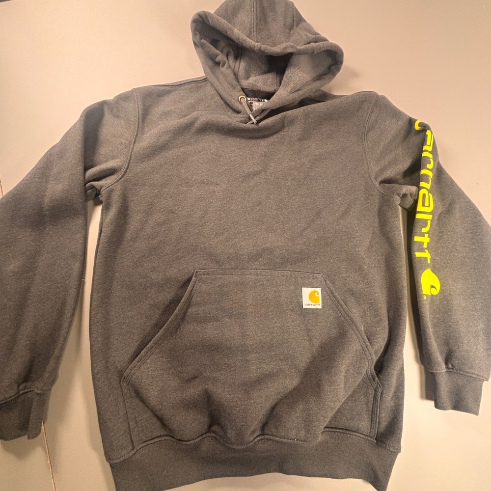 Carhartt Rain Defender Hoodie Small Loose Fit Gray Sleeve Logo Workwear